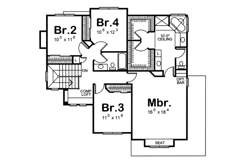 Dream House Plan - Floor Plan - Upper Floor for Country House Plan #20-2042 - 4 bed, 2.5 bath