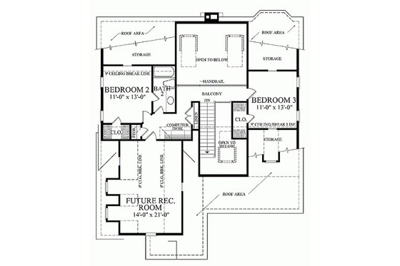 Floor Plan - Upper Floor for Southern House Plan #137-293 - 3 bed, 2.5 bath