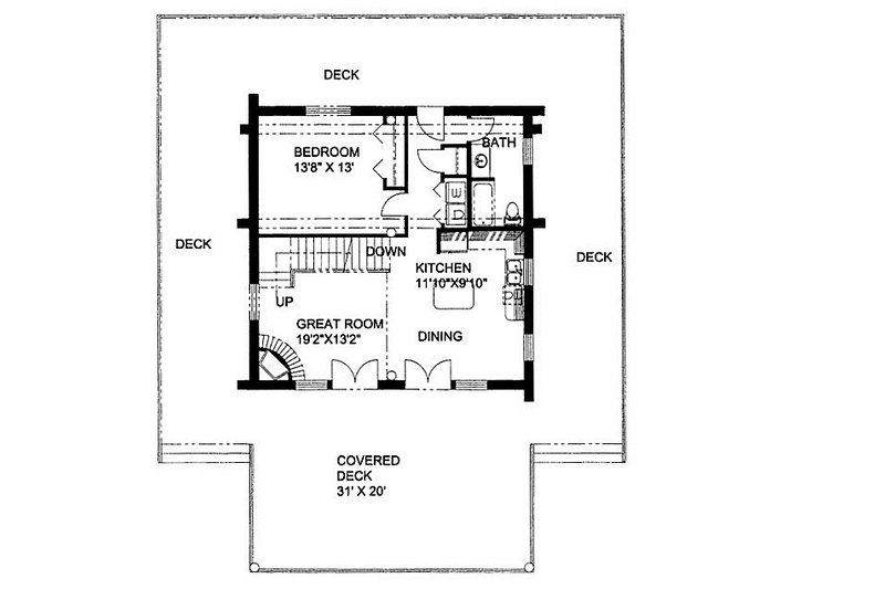 House Plan Design - Floor Plan - Main Floor for Log House Plan #117-586 - 2 bed, 2 bath