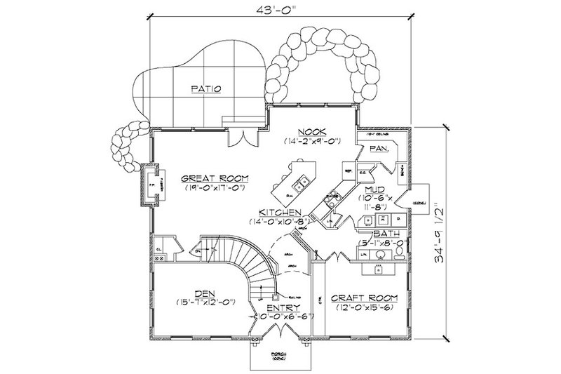 House Design - Floor Plan - Main Floor for European House Plan #5-373 - 6 bed, 3.5 bath
