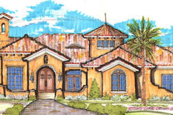 Exterior - Front Elevation for Mediterranean House Plan #135-155 - 4 bed, 4.5 bath