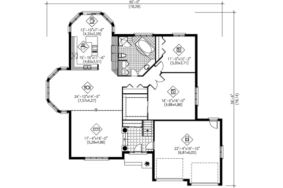 Floor Plan - Main Floor for Traditional House Plan #25-1060 - 2 bed, 1 bath
