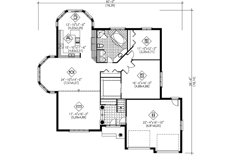 House Blueprint - Floor Plan - Main Floor for Traditional House Plan #25-1060 - 2 bed, 1 bath