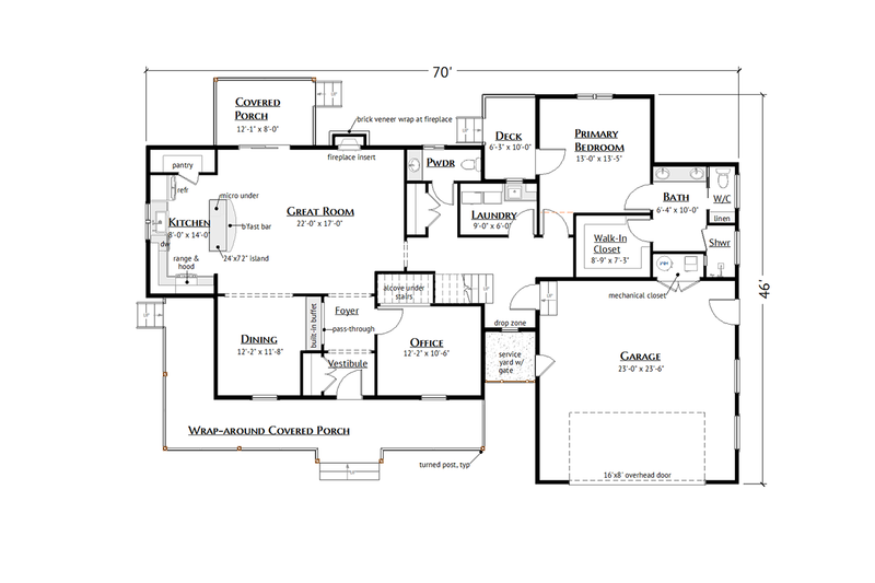 House Design - Floor Plan - Main Floor for Farmhouse House Plan #1099-13 - 4 bed, 2.5 bath