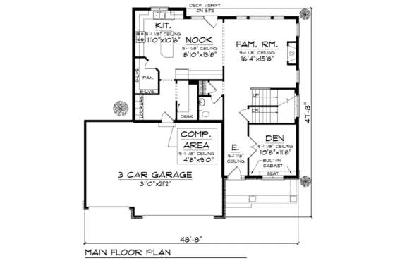 Floor Plan - Main Floor for Craftsman House Plan #70-952 - 4 bed, 3.5 bath