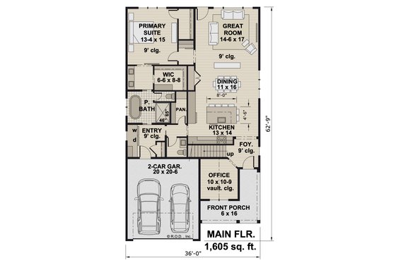 Floor Plan - Main Floor for Farmhouse House Plan #51-1481 - 3 bed, 3.5 bath
