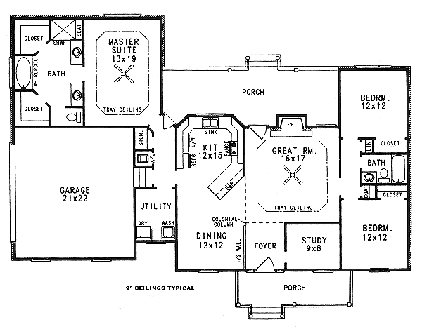 Architectural House Design - Traditional Floor Plan - Main Floor Plan #14-117