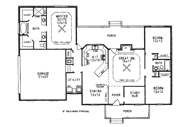 Home Plan - Floor Plan - Main Floor for Traditional House Plan #14-117 - 3 bed, 2 bath