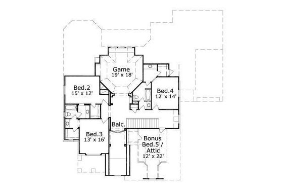 Floor Plan - Upper Floor for European House Plan #411-205 - 5 bed, 3 bath