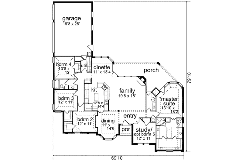Home Plan - Floor Plan - Main Floor for Traditional House Plan #84-237 - 4 bed, 3 bath