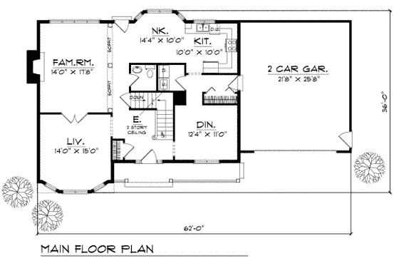 Floor Plan - Main Floor for Traditional House Plan #70-376 - 4 bed, 2.5 bath