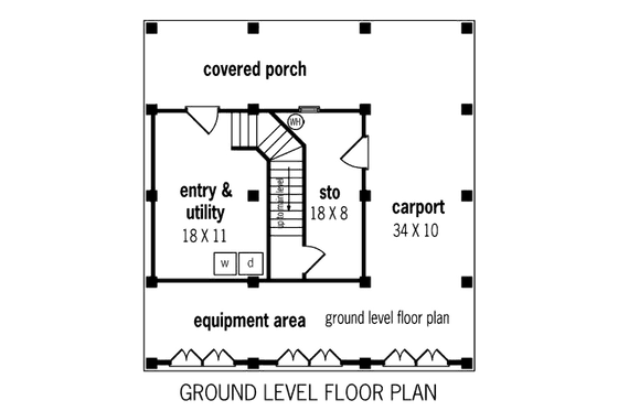 Floor Plan - Lower Floor for Cottage House Plan #45-354 - 3 bed, 3 bath