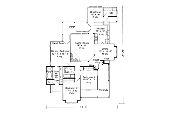 Floor Plan - Main Floor for Victorian House Plan #410-244 - 3 bed, 2 bath