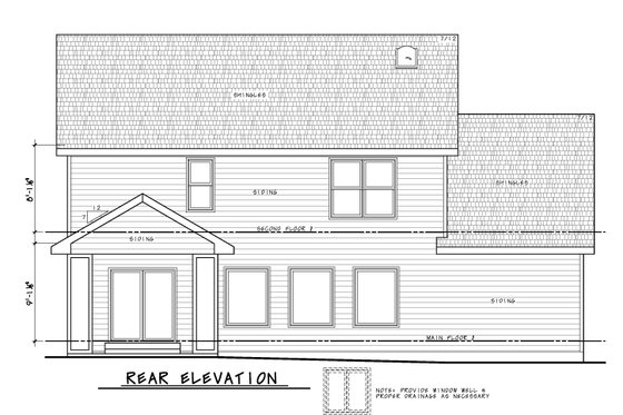 Exterior - Rear Elevation for Traditional House Plan #20-2403 - 4 bed, 3 bath