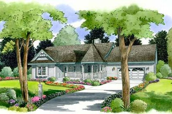 Exterior - Front Elevation for Country House Plan #312-518 - 3 bed, 2 bath