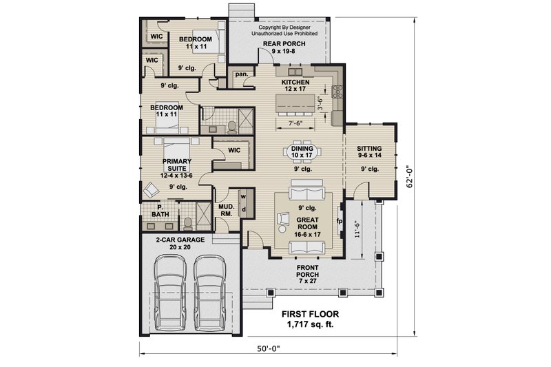House Design - Floor Plan - Main Floor for Bungalow House Plan #51-1402 - 3 bed, 2 bath