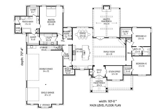 Floor Plan - Main Floor for European House Plan #932-22 - 3 bed, 2.5 bath
