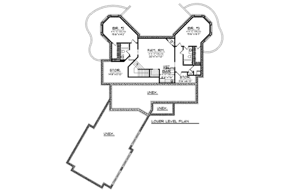 Floor Plan - Lower Floor for European House Plan #70-958 - 3 bed, 3.5 bath