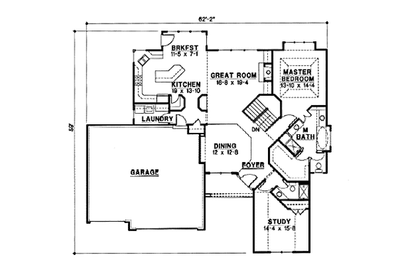Floor Plan - Main Floor for Traditional House Plan #67-199 - 4 bed, 4 bath