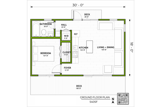 Floor Plan - Main Floor for Modern House Plan #1106-2 - 1 bed, 1 bath
