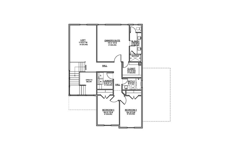 House Design - Floor Plan - Upper Floor for Modern House Plan #1073-49 - 3 bed, 2.5 bath