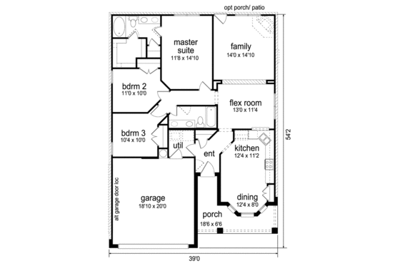 Floor Plan - Main Floor for Craftsman House Plan #84-526 - 3 bed, 2 bath