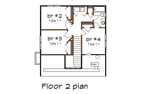 Floor Plan - Upper Floor for Bungalow House Plan #79-204 - 4 bed, 2 bath