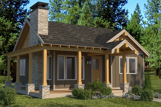Exterior - Front Elevation for Cabin House Plan #895-91 - 2 bed, 1 bath