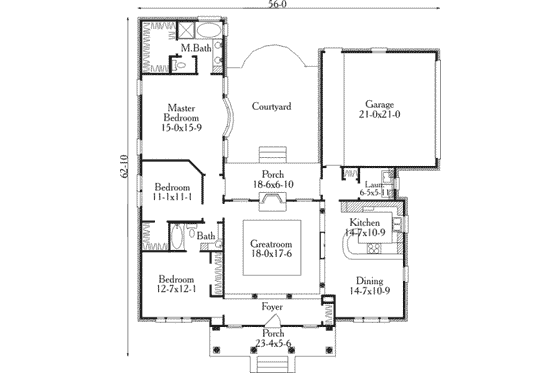 Floor Plan - Main Floor for Southern House Plan #406-190 - 3 bed, 2 bath