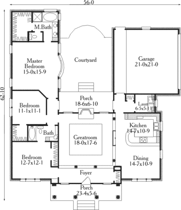 Home Plan - Southern Floor Plan - Main Floor Plan #406-190