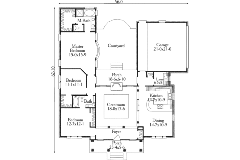 Dream House Plan - Floor Plan - Main Floor for Southern House Plan #406-190 - 3 bed, 2 bath