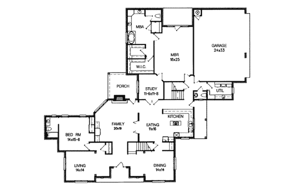 Floor Plan - Main Floor for Southern House Plan #15-230 - 4 bed, 3 bath