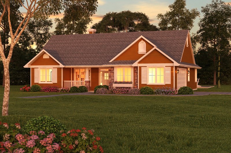 Architectural House Design - Exterior - Front Elevation 7 for Ranch House Plan #18-1057 - 3 bed, 2 bath