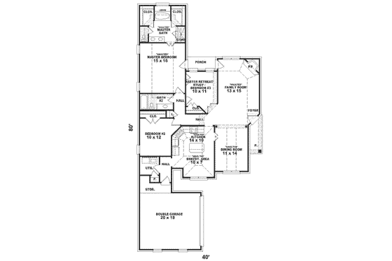 Floor Plan - Main Floor for Traditional House Plan #81-284 - 2 bed, 2 bath