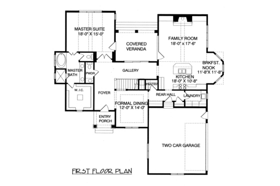 Floor Plan - Main Floor for Craftsman House Plan #413-848 - 4 bed, 3.5 bath