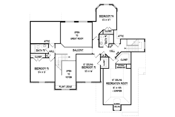 Floor Plan - Upper Floor for European House Plan #424-230 - 4 bed, 3.5 bath