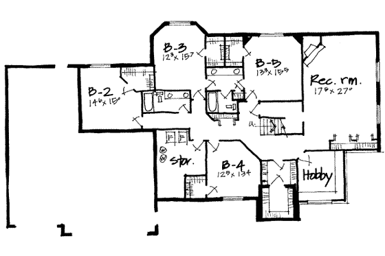 Floor Plan - Lower Floor for European House Plan #308-216 - 5 bed, 3.5 bath