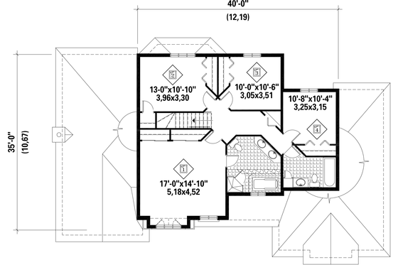 Floor Plan - Upper Floor for European House Plan #25-4669 - 4 bed, 2 bath