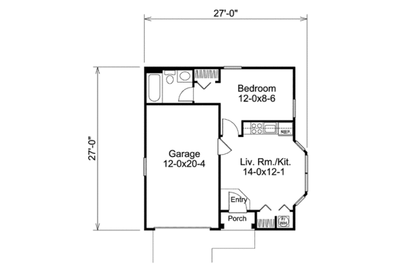 Floor Plan - Main Floor for Traditional House Plan #57-397 - 1 bed, 1 bath