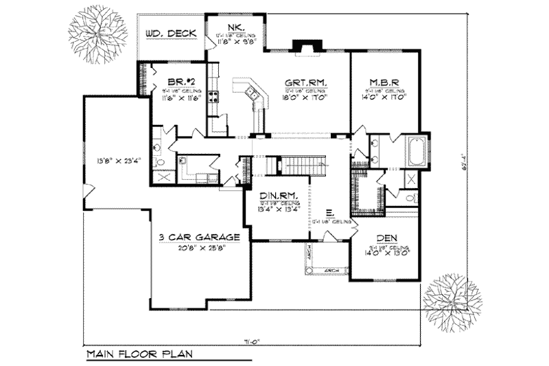 Home Plan - Floor Plan - Main Floor for Colonial House Plan #70-811 - 4 bed, 3 bath