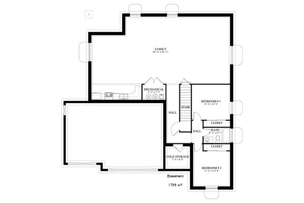 Ranch Floor Plan - Lower Floor Plan #1060-12