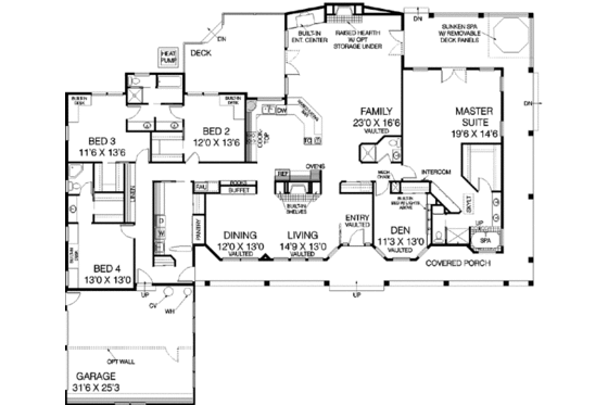 Floor Plan - Main Floor for Ranch House Plan #60-452 - 4 bed, 4 bath
