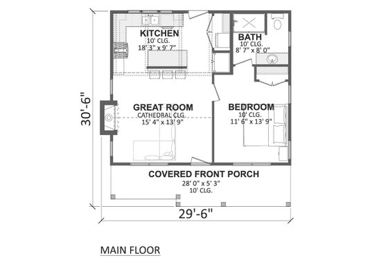 Floor Plan - Main Floor for Country House Plan #1089-76 - 1 bed, 1 bath