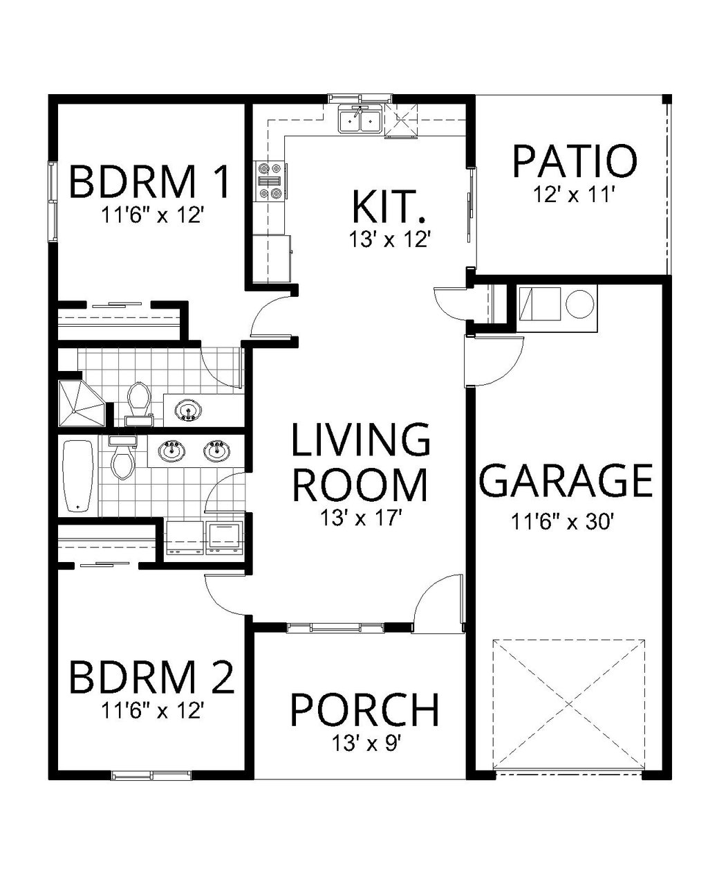 Floor Plan - Main Floor for Craftsman House Plan #112-320 - 2 bed, 2 bath