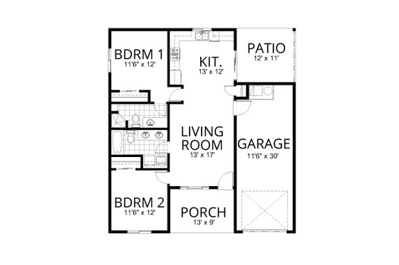 Floor Plan - Main Floor for Craftsman House Plan #112-320 - 2 bed, 2 bath