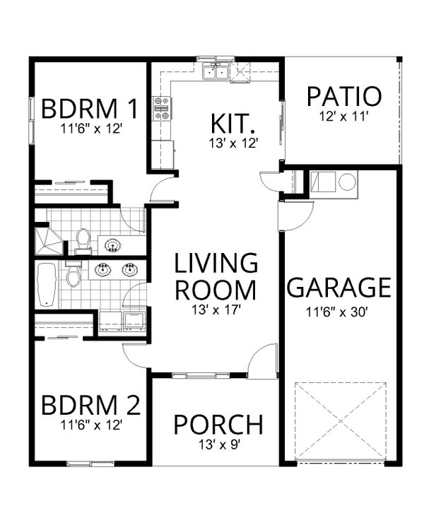 Architectural House Design - Floor Plan - Main Floor for Craftsman House Plan #112-320 - 2 bed, 2 bath