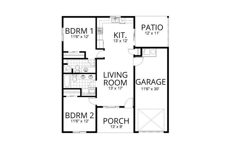 Architectural House Design - Floor Plan - Main Floor for Craftsman House Plan #112-320 - 2 bed, 2 bath