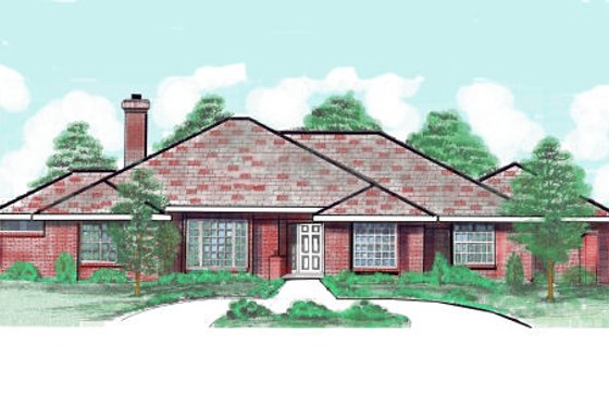 Exterior - Front Elevation for Ranch House Plan #52-236 - 3 bed, 3 bath