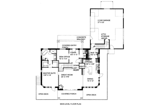 Floor Plan - Main Floor for Bungalow House Plan #117-619 - 2 bed, 2.5 bath