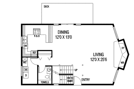 Floor Plan - Main Floor for Modern House Plan #60-318 - 3 bed, 2.5 bath